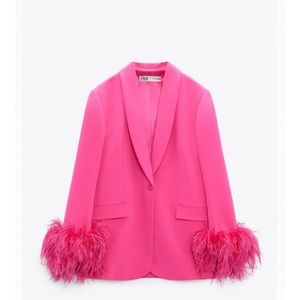 Zara pink blazer with feather cuffs